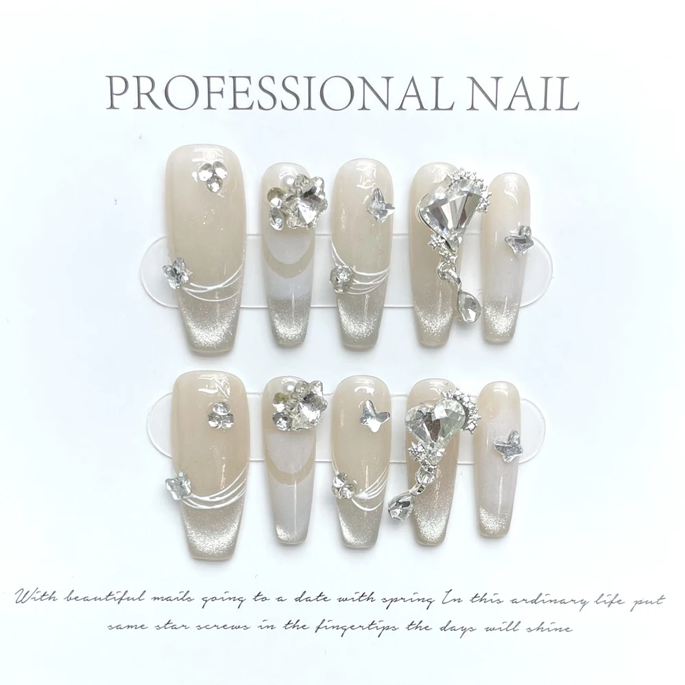 Full Cover Adhesive - Handmade Long Press on Nails Nude
